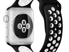 Curea iUni compatibila cu Apple Watch 1/2/3/4/5/6/7, 44mm, Silicon Sport, Negru/Alb